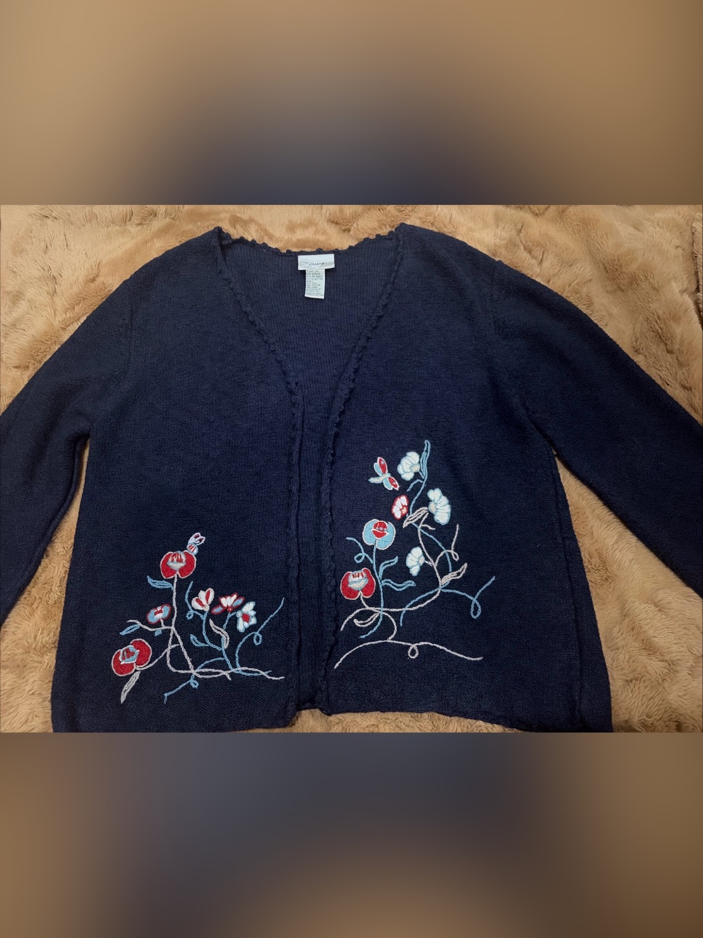 Vtg Embroidery Beaded Silk Cotton Linen Cardigan Cottagecore Floral Dragonfly